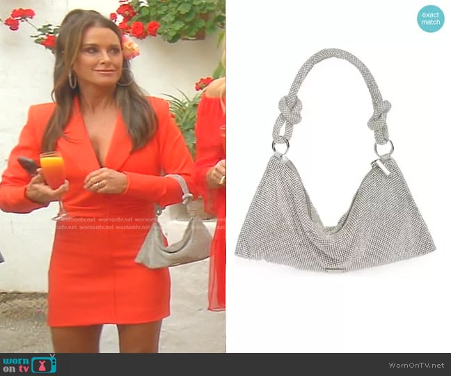 Cult Gaia Hera Nano Rhinestone Shoulder Bag worn by Kyle Richards on The Real Housewives of Beverly Hills