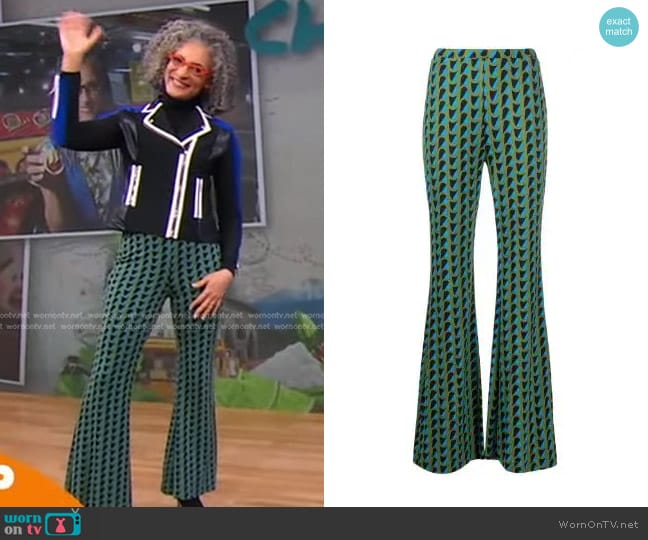 Diane von Furstenberg Brooklyn Geometric-Print Flared Trousers worn by Carla Hall on Good Morning America