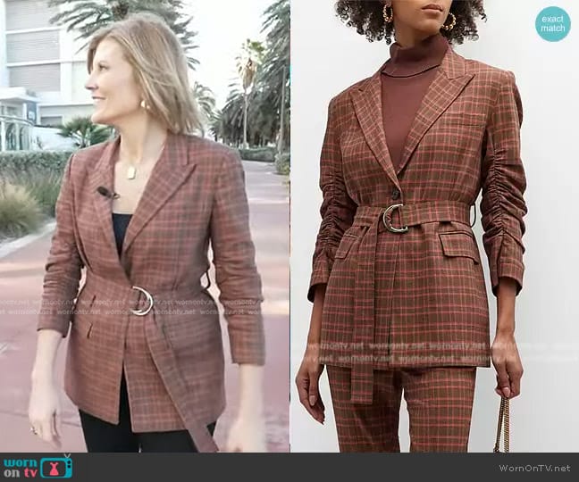 Derek Lam 10 Crosby Harrison Plaid Gathered-Sleeve Blazer worn by Kate Snow on Today