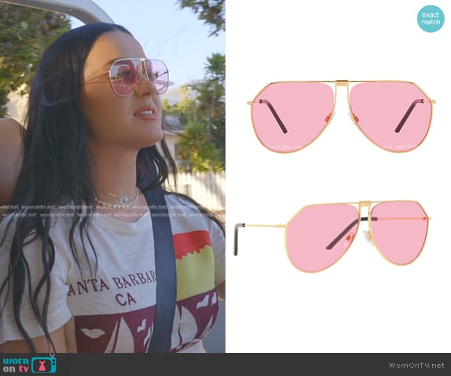 Dolce & Gabbana DG2248 Pilot-Frame Sunglasses in Gold / Pink worn by Katy Perry on American Idol