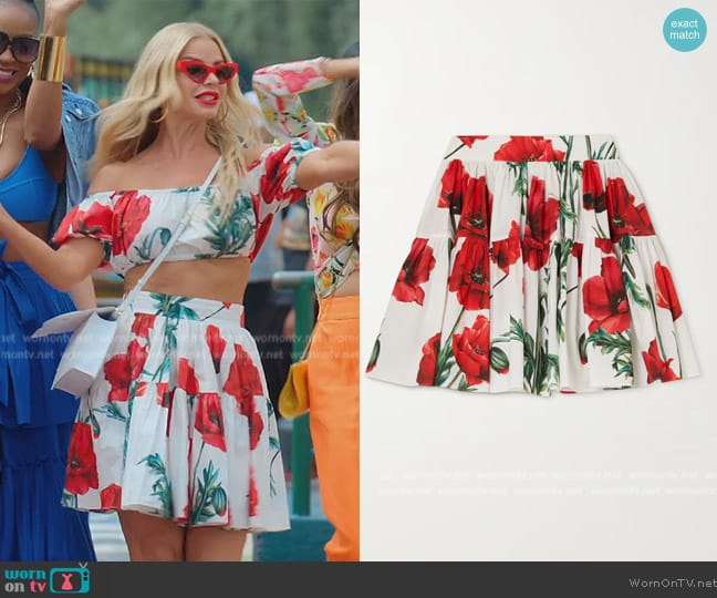 Dolce and Gabbana Tiered floral-print cotton-poplin mini skirt worn by Alexia Echevarria (Alexia Echevarria) on The Real Housewives of Miami