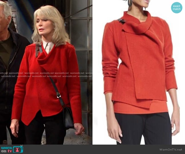 Eileen Fisher Boiled Wool Drape Front Jacket worn by Marlena Evans (Deidre Hall) on Days of our Lives