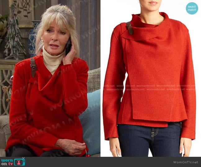 Eileen Fisher Boiled Wool Drape Front Jacket worn by Marlena Evans (Deidre Hall) on Days of our Lives