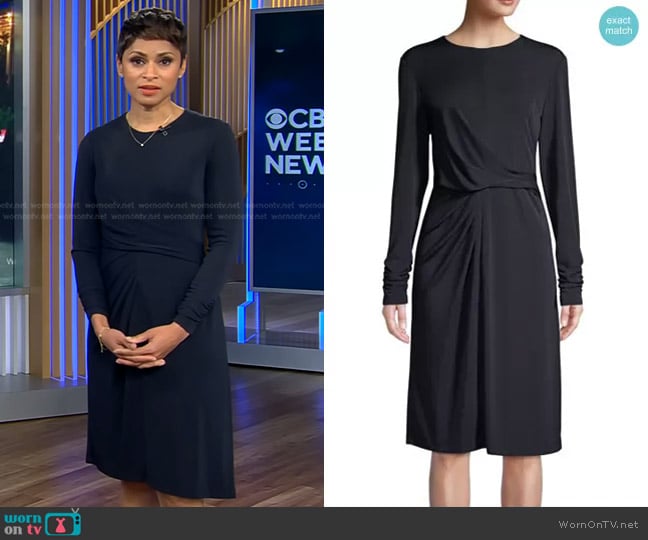 Elie Tahari Winda Draped Long Sleeve Dress worn by Jericka Duncan on CBS Evening News