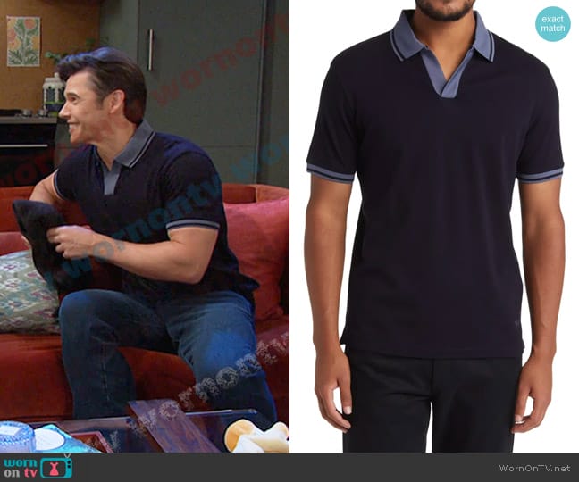 Emporio Armani Tipped Polo in Solid Blue Navy worn by Xander Kiriakis (Paul Telfer) on Days of our Lives