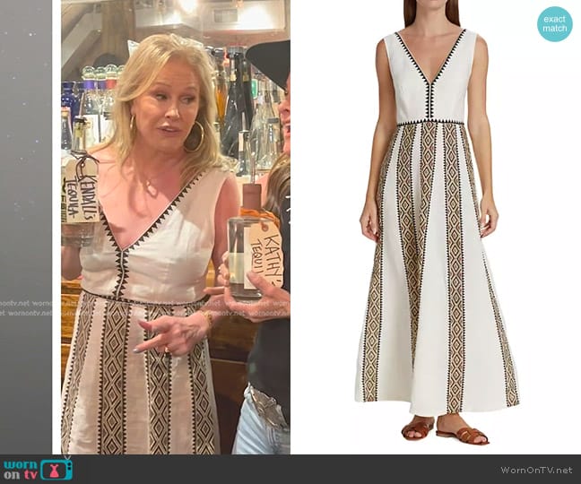 Emporio Sirenuse Aurora Paestum Printed Linen Maxi Dress worn by Kathy Hilton on The Real Housewives of Beverly Hills