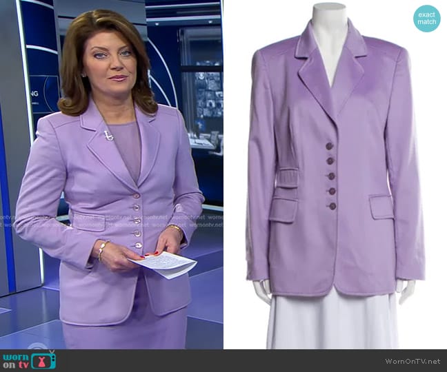 Escada Single-Breasted Blazer in Lavender worn by Norah O'Donnell on CBS Evening News