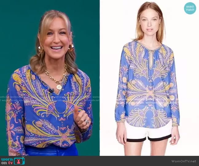 J. Crew Feather and Paisley Print Blouse worn by Lara Spencer on Good Morning America