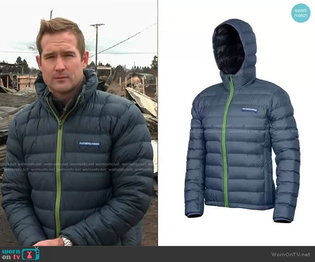 Feathered Friends Eos Down Jacket in Midnight worn by Morgan Chesky on NBC News Daily