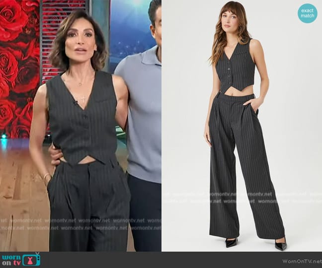 Forever 21 Cropped Pinstripe Vest worn by  Courtney Lopez on Access Hollywood