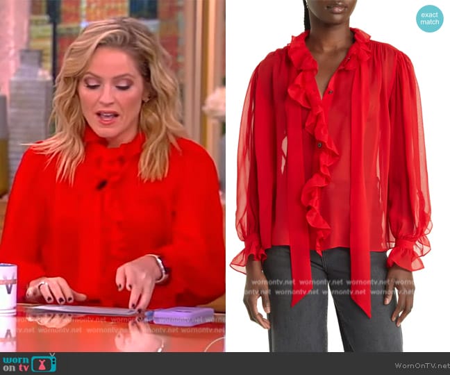 Frame Ruffle Silk Shirt worn by Sara Haines on The View