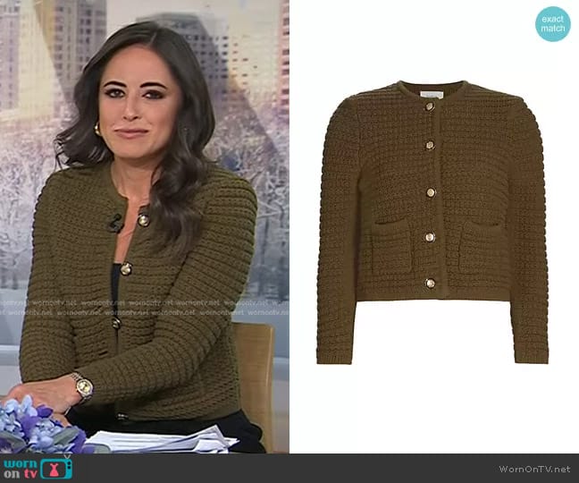 Ba&Sh Gaspard Pearl-Knitted Cardigan in Khaki worn by Kaylee Hartung on Today