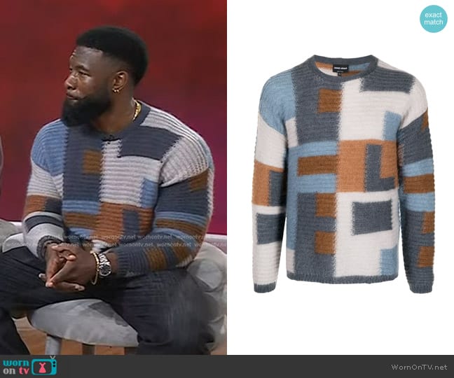 Giorgio Armani Jacquard Crew-Neck Knitted Jumper worn by Trevante Rhodes on Today