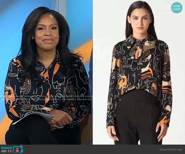 Gracia Line Print Relaxed Button-Down Collar Blouse worn by Sheinelle Jones on Today