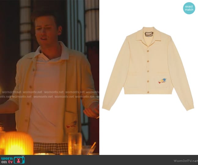 Gucci Lovelight Wool Embroidered Cardigan worn by Jack Cutmore-Scott (Jack Cutmore-Scott) on Death and Other Details