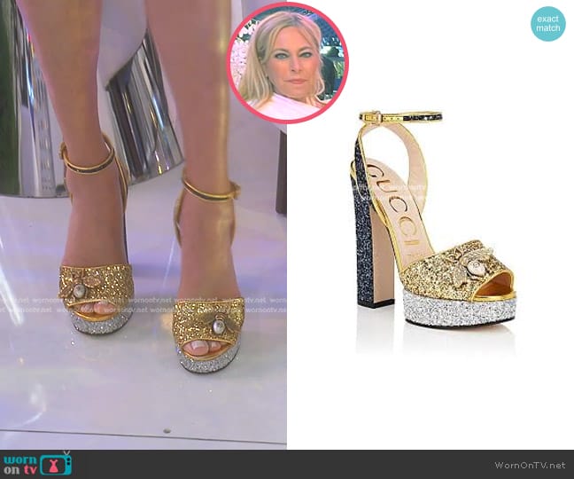 Gucci Soko Glitter Platform Sandals worn by Sutton Stracke on The Real Housewives of Beverly Hills