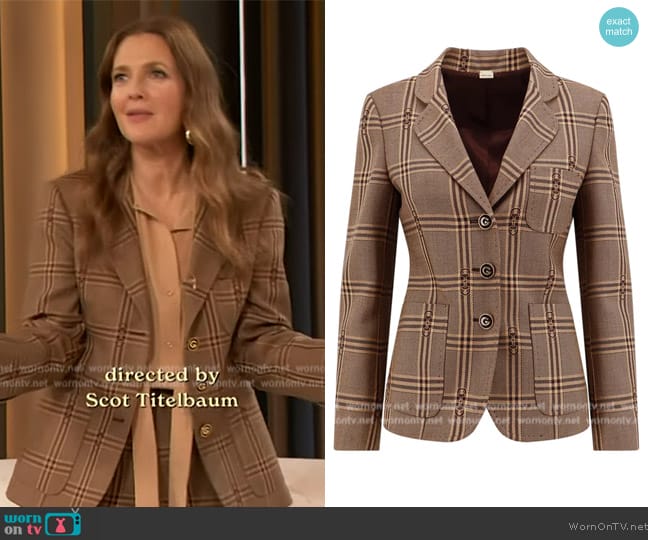 Gucci Plaid Blazer worn by Drew Barrymore on The Drew Barrymore Show