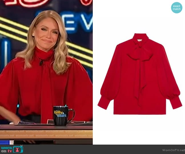 Gucci Tie-fastening silk shirt worn by Kelly Ripa on Live with Kelly and Mark