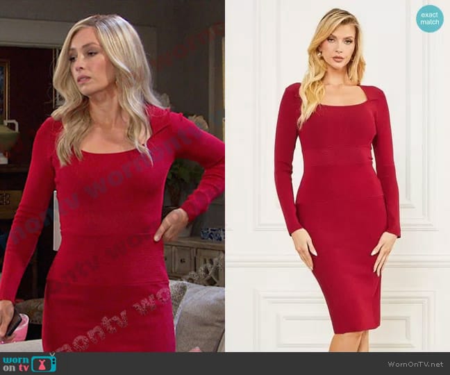 Guess Moon Sweater Dress in Jubilee Red worn by Theresa Donovan (Emily O'Brien) on Days of our Lives