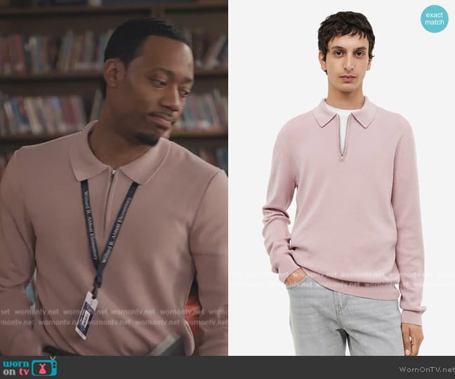 H&M Slim Fit Half-zip Polo Shirt worn by Gregory Eddie (Tyler James Williams) on Abbott Elementary