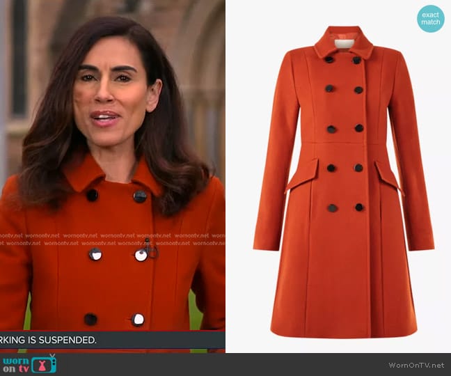 Hobbs Dorothea Coat in Spice Orange worn by Lama Hasan on Good Morning America