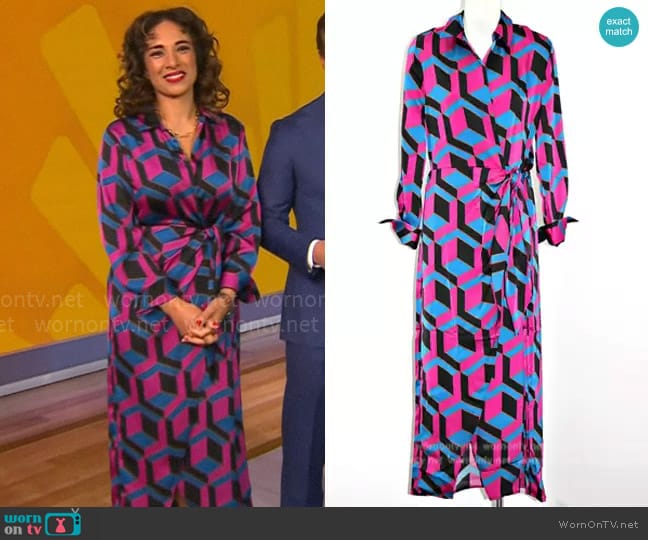 House of Harlow Geometric Print Wrap Dress worn by Michelle Miller on CBS Mornings