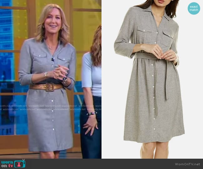 J. Mclaughlin Wool Gray Button Belted Tie Shirt Dress worn by Lara Spencer on Good Morning America