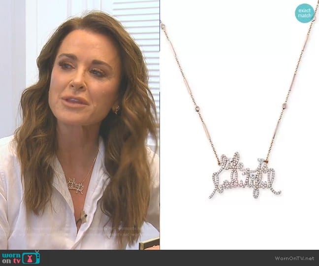 Jacquie Aiche Life Is Beautiful necklace in 14k rose gold with 0.23 ct. t.w. diamonds worn by Kyle Richards on The Real Housewives of Beverly Hills