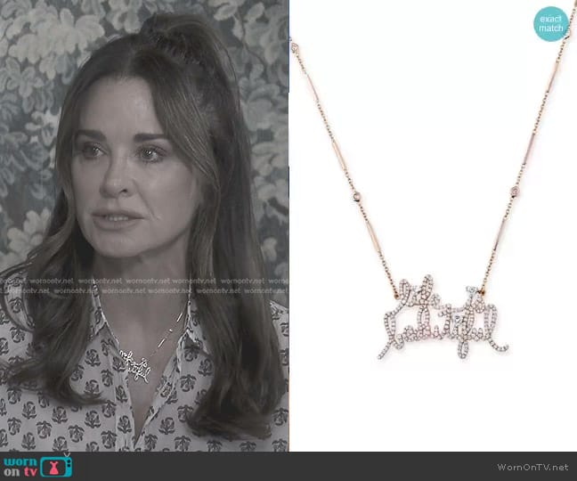 Jacquie Aiche Life Is Beautiful necklace in 14k rose gold with 0.23 ct. t.w. diamonds worn by Kyle Richards on The Real Housewives of Beverly Hills