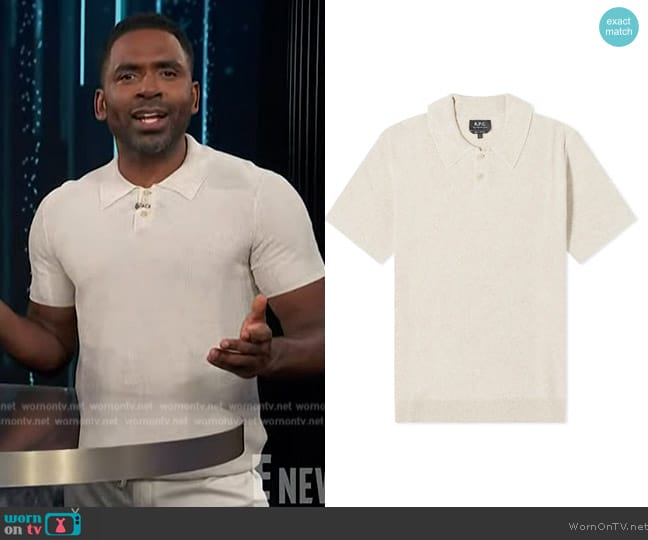 A.P.C. Polo Jay Shirt worn by Justin Sylvester on E! News