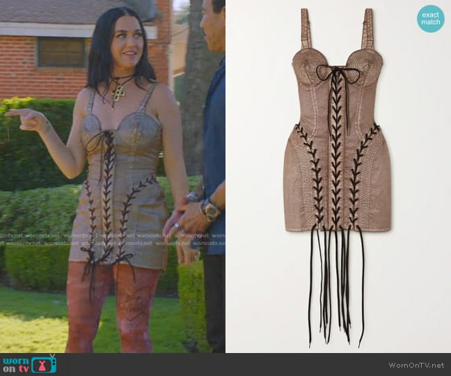 Jean Paul Gaultier Lace-up Topstitched Denim Bustier Mini Dress worn by Katy Perry on American Idol