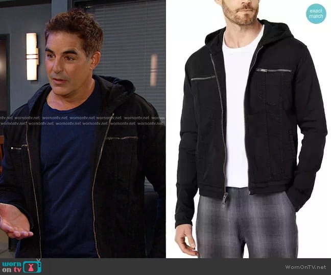 John Varvatos Hooded Zip-Front Knit Jacket worn by Rafe Hernandez  (Galen Gering) on Days of our Lives