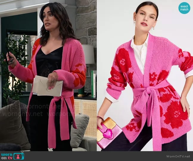 Kate Spade Rose Garden Intarsia Cardigan worn by Lois Cerullo (Rena Sofer) on General Hospital