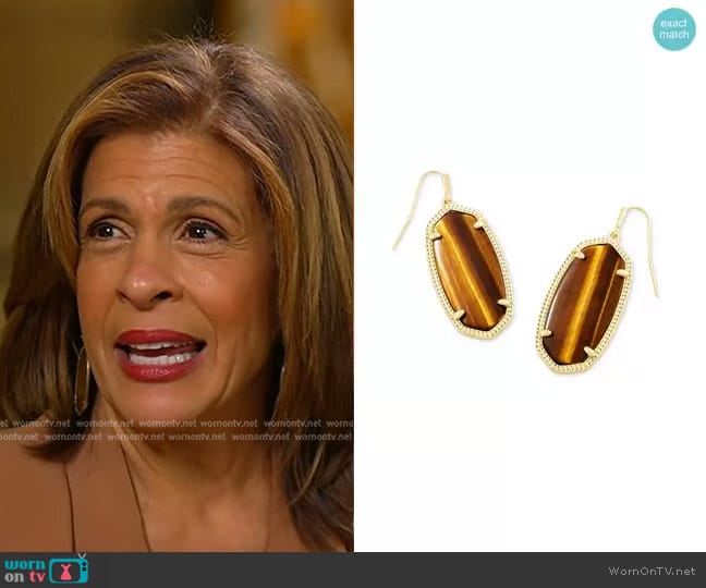 Kendra Scott Gold Plated Elle Drop Earrings in Brown Tigers Eye worn by Hoda Kotb on Today