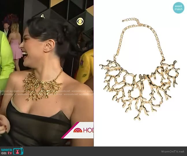 Kenneth Jay Lane Polished Gold Coral Branch Necklace worn by Donna Farizan on Today