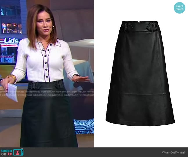 Kobi Halperin Paige Leather Skirt worn by Rebecca Jarvis on Good Morning America