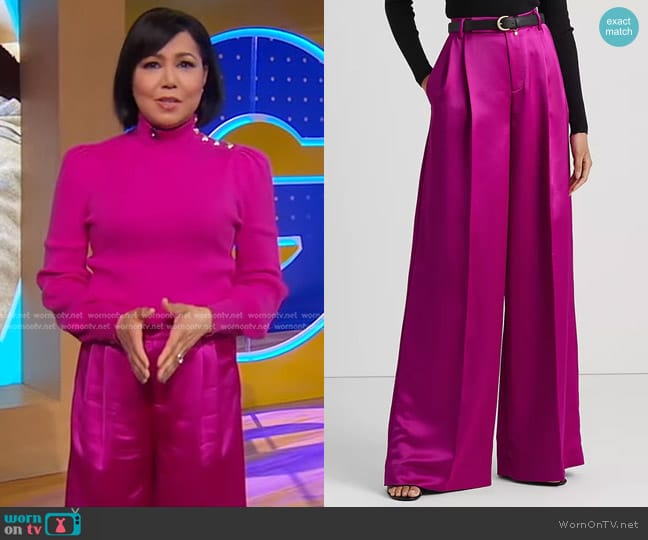 Lauren Ralph Lauren Pleated Satin Wide-Leg Pants worn by Stephanie Ramos on Good Morning America