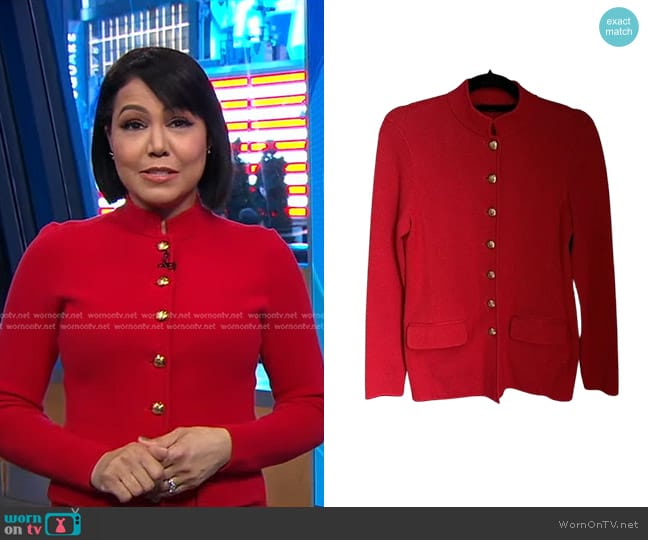 Lauren Ralph Lauren Sweater Cardigan with Gold Buttons worn by Stephanie Ramos on Good Morning America