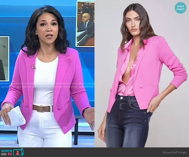 L'Agence Sofia Knit Blazer in Hot Pink worn by Laura Jarrett on Today