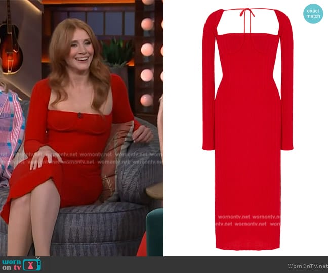 LaQuan Smith Off-The-Shoulder Midi Dress worn by Bryce Howard on The Kelly Clarkson Show