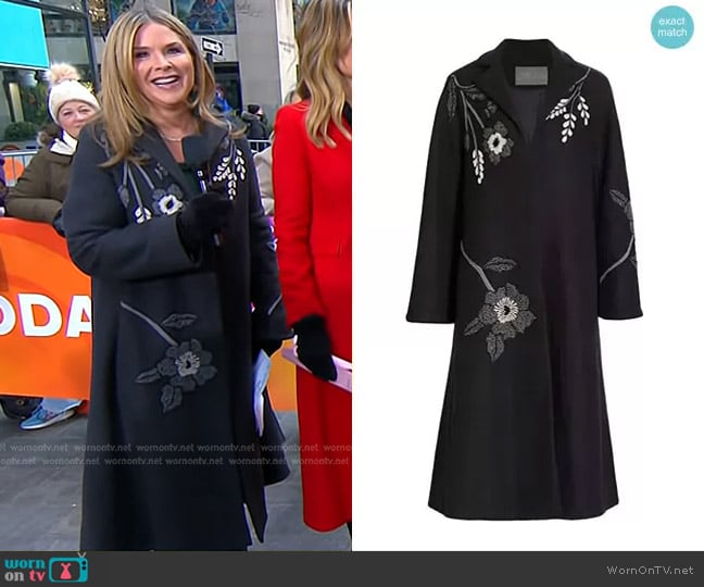 Lela Rose Long Floral Embroidered Wool Car Coat worn by Jenna Bush Hager on Today