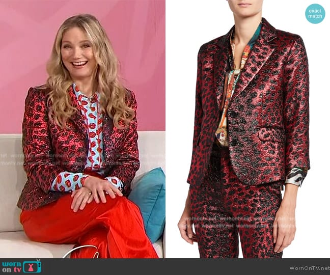 Libertine Metallic Cat Glittery Cheetah-Print Blazer worn by Jennifer Nettles on Sherri