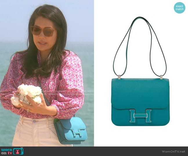 Hermes Epsom Enamel Constance 18 worn by Crystal Kung Minkoff on The Real Housewives of Beverly Hills