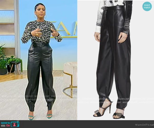 Loewe Lambskin Leather Balloon Trousers worn by Tamron Hall on Tamron Hall Show