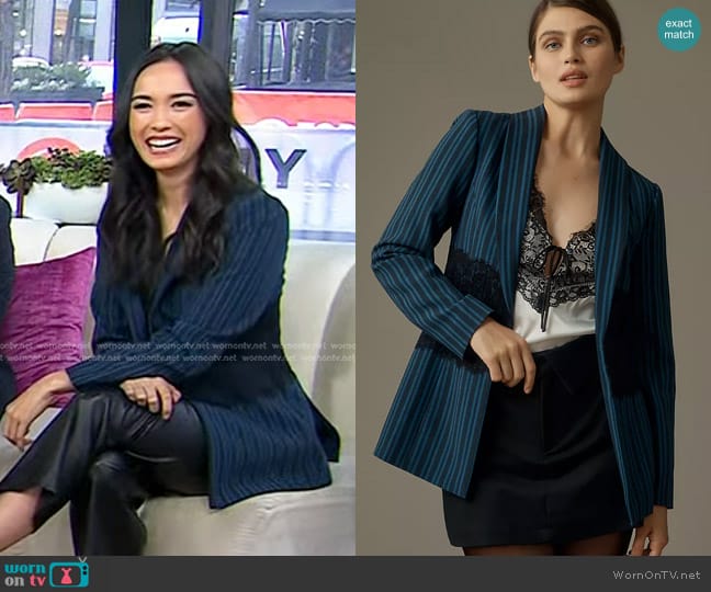 Maeve Lace Mix Pinstripe Blazer worn by Emilie Ikeda on Today