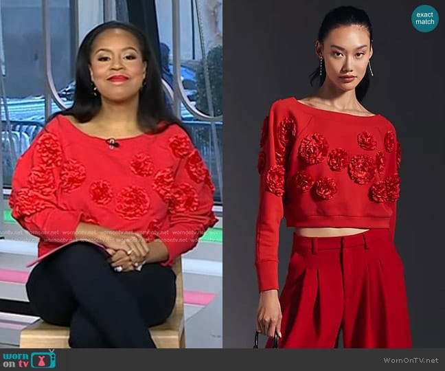 Maeve Three-Dimensional Cropped Floral Sweatshirt worn by Sheinelle Jones on Today