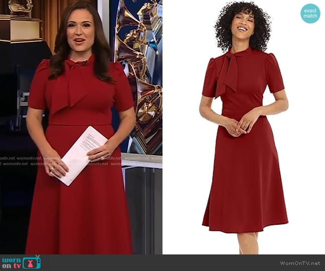 Maggy London Short Sleeve A-Line Dress with Neck Tie worn by Nikki Battiste on CBS Evening News