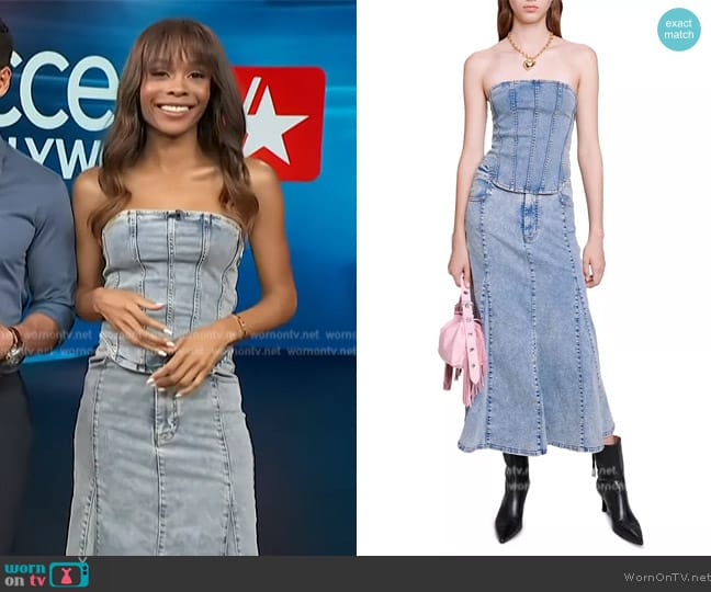 Maje Lustia Strapless Bustier Lace Up Back Top worn by Zuri Hall on Access Hollywood