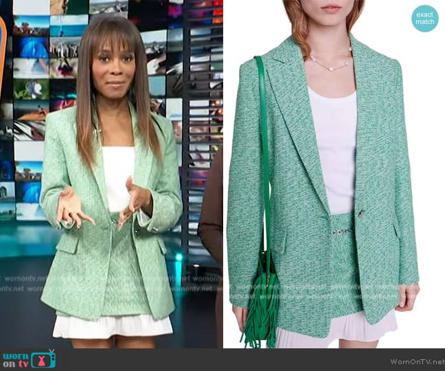 WornOnTV: Zuri’s green tweed blazer and skirt on Access Hollywood ...
