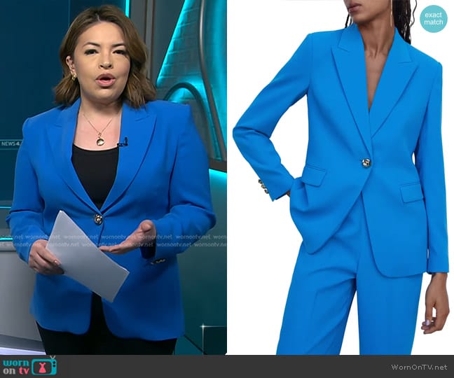 Mango Jewel Button Blazer in Sky Blue worn by Gilma Avalos on NBC News Daily